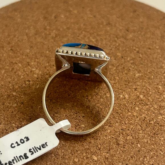 Blue Purple Dahlia Turquoise 925 Sterling Silver Square Ring Size 10 New - Picture 3 of 8
